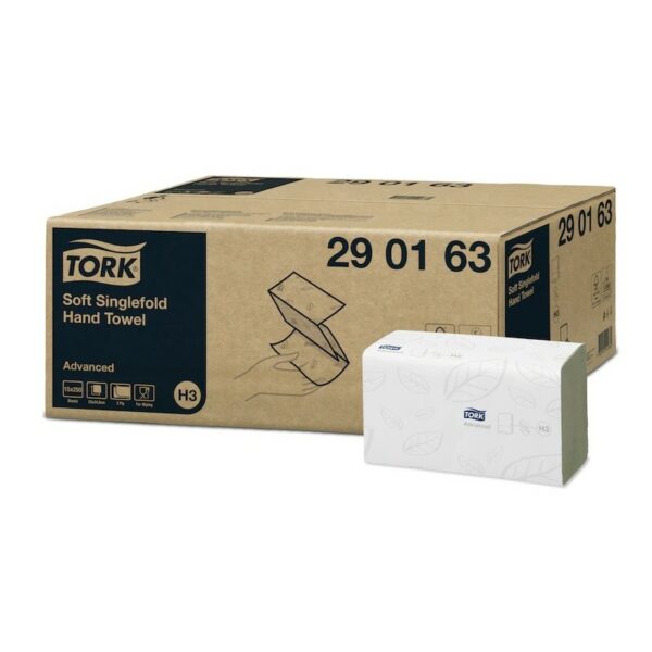 Tork 290163, Asciugamani Piegati a V, 2 Veli, Bianchi, Compatibili con Sistema H3