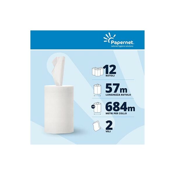 Papernet Asciugamano di Carta in Rotolo a Estrazione Centrale 403780, 1 Confezione da 12 Rotoli in Pura Cellulosa da 57 m - immagine 3