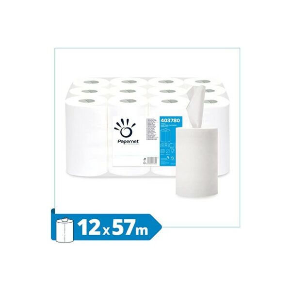 Papernet Asciugamano di Carta in Rotolo a Estrazione Centrale 403780, 1 Confezione da 12 Rotoli in Pura Cellulosa da 57 m - immagine 2
