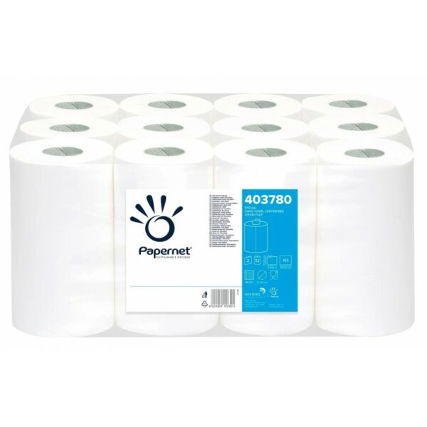 Papernet Asciugamano di Carta in Rotolo a Estrazione Centrale 403780, 1 Confezione da 12 Rotoli in Pura Cellulosa da 57 m