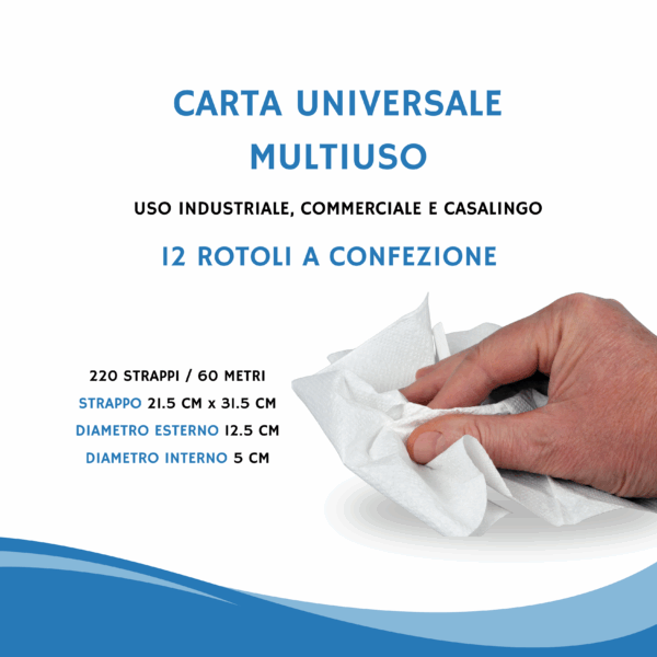 12 Rotoli Asciugamani Carta 2 veli in Pura Cellulosa, 220 strappi a rotolo - immagine 2