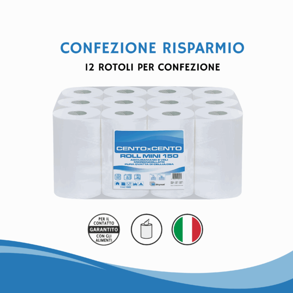 12 Rotoli Asciugamani Carta 2 veli in Pura Cellulosa, 220 strappi a rotolo - immagine 4