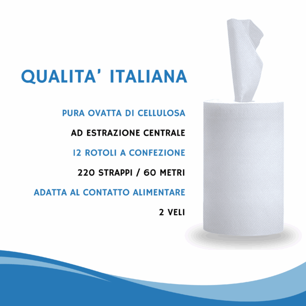 12 Rotoli Asciugamani Carta 2 veli in Pura Cellulosa, 220 strappi a rotolo - immagine 3
